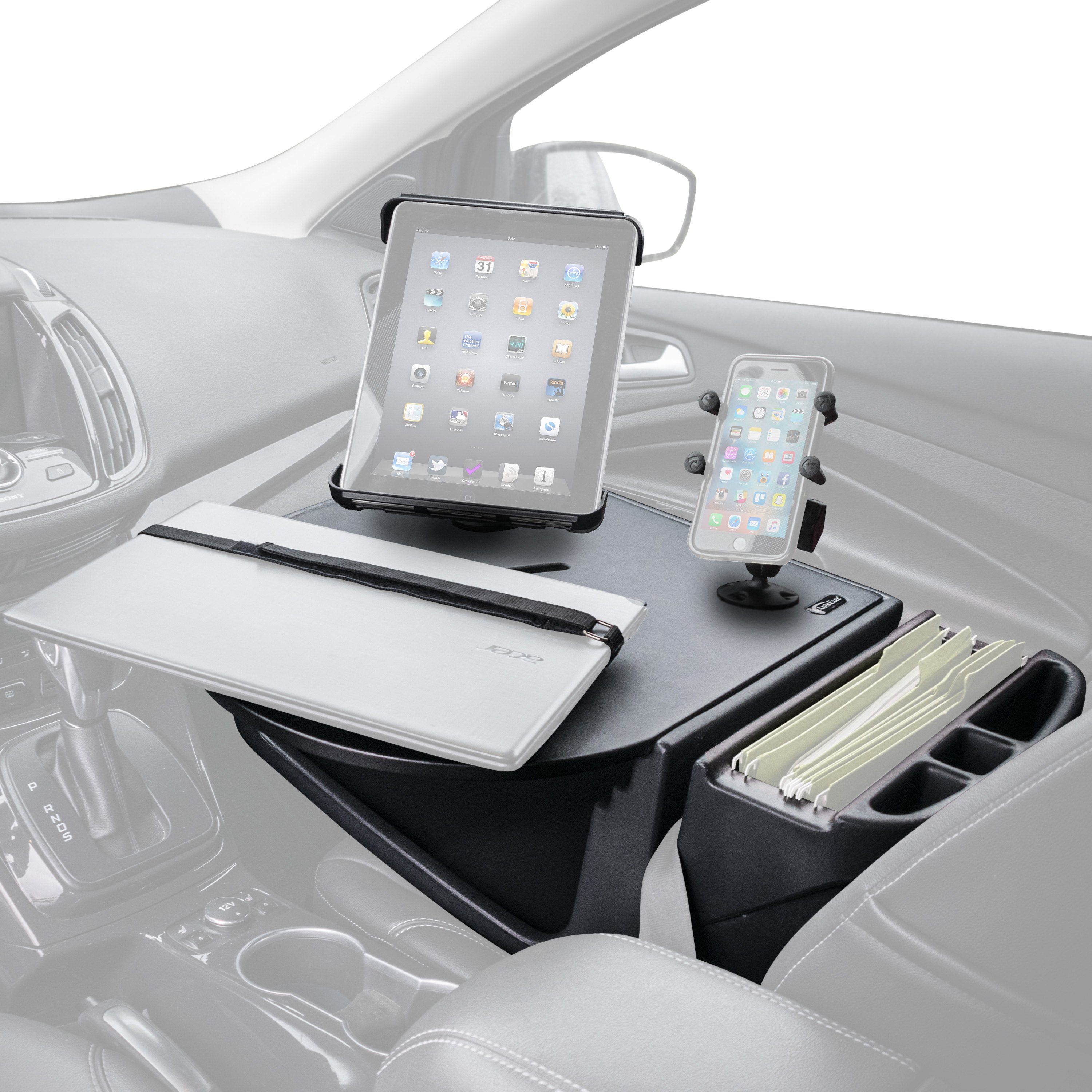 AutoExec® 25475 RoadMaster Black Car Desk with XGrip Smartphone