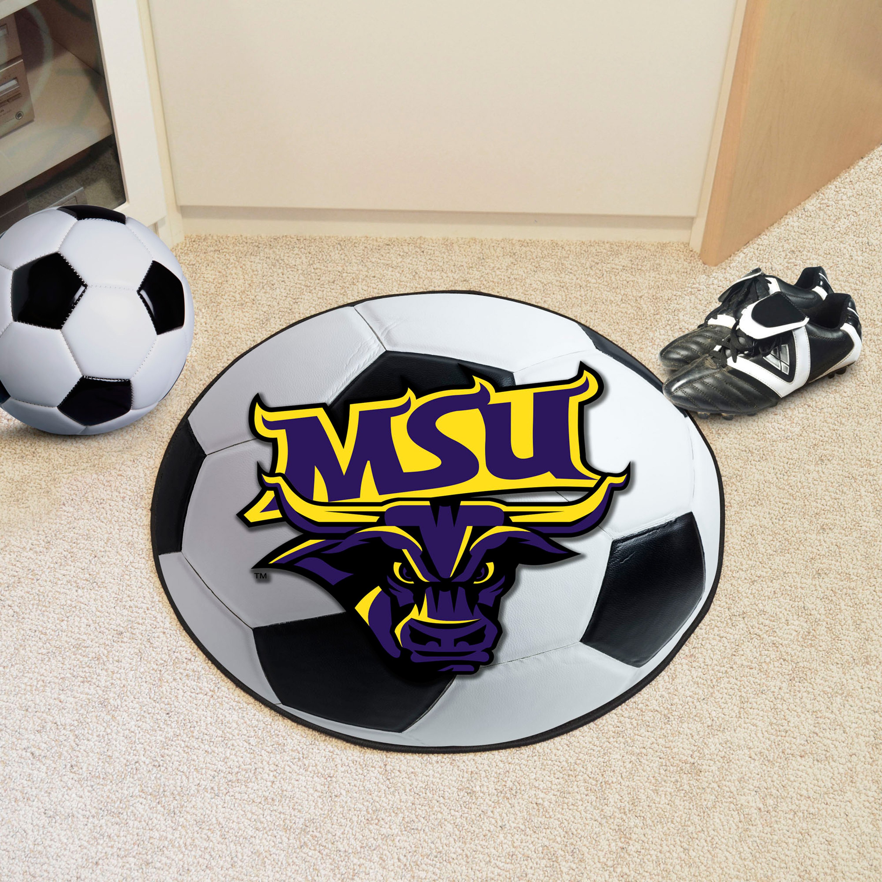 FanMats® 113 "Soccer" NCAA Minnesota State University (Mankato) Round Nylon Area Rug with "MSU